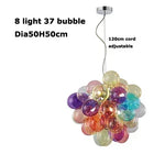 suspension lumineuse moderne transparente boules colorées violet bleu vert orange rose blanc