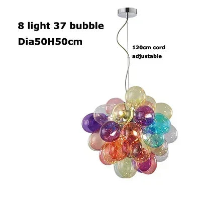 suspension lumineuse moderne transparente boules colorées violet bleu vert orange rose blanc