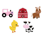 décorations fête animaux ferme porc poulet cheval vache mouton carton mousse rouge blanc bleu