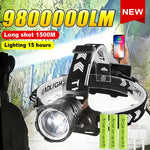lampe frontale led noire imprimée flèches blanches chargeur usb batterie rechargeable affichage charge restante