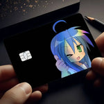 carte crédit personnalisée adhésive personnages animés holographique noir bleu vert arc ciel moderne illustratif