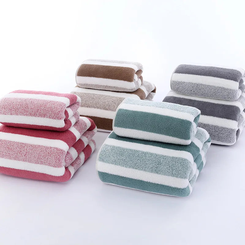 serviettes rayées absorbantes bain visage rapide douces moderne vert gris blanc rose marron crochets