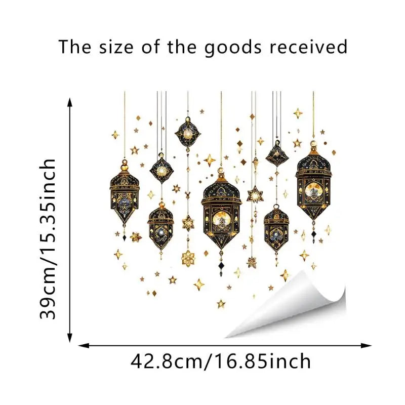 décoration ramadan stickers muraux lanternes colorées lune étoiles dorées floral violet vert rose artisanal
