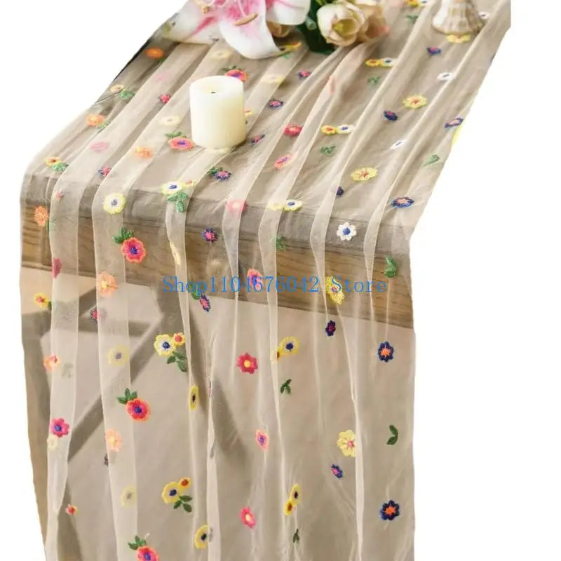 nappe décorative fleurs brodées blanc floral table manger transparent coton polyester machine