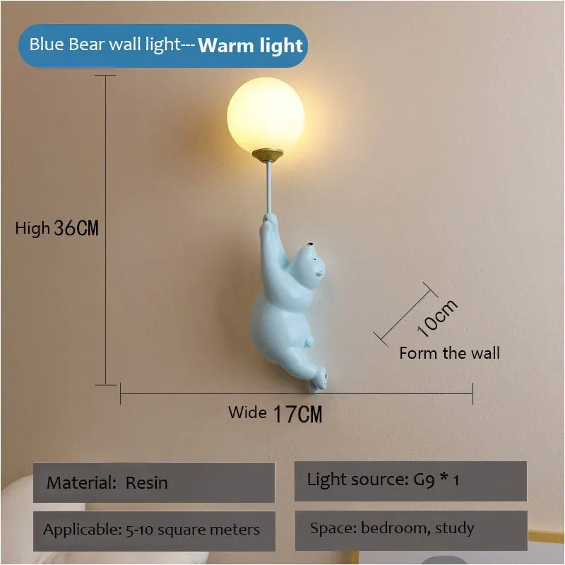 lampe murale moderne ours peluche blanche rose bleu adhésif cartoon chambre enfant