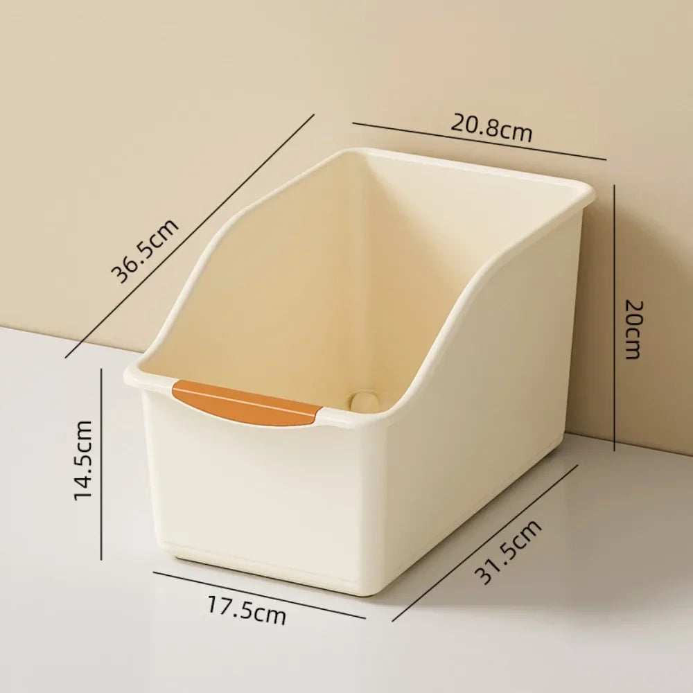 organisateur rangement moderne boîte tri plastique empilable compartiments multifonctionnels beige gris clair poignées bois