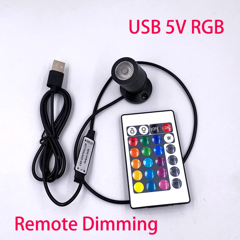 projecteur led noir moderne télécommande usb 5v réglable intensité 1w 3w opaque
