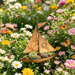 Bateau métal doré gravure compas artisanal décoratif plante succulenteextérieur résistant intempéries