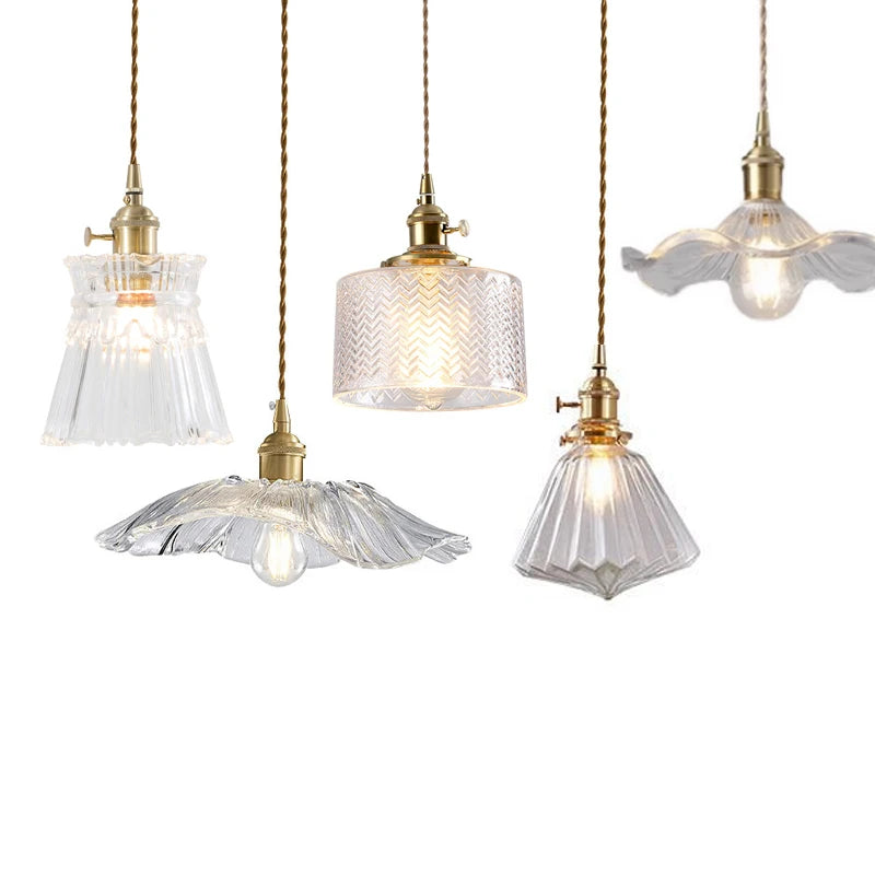 lampe suspendue verre ondulé texture zigzag dorée rétro lustre intérieur salon cuisine salle manger