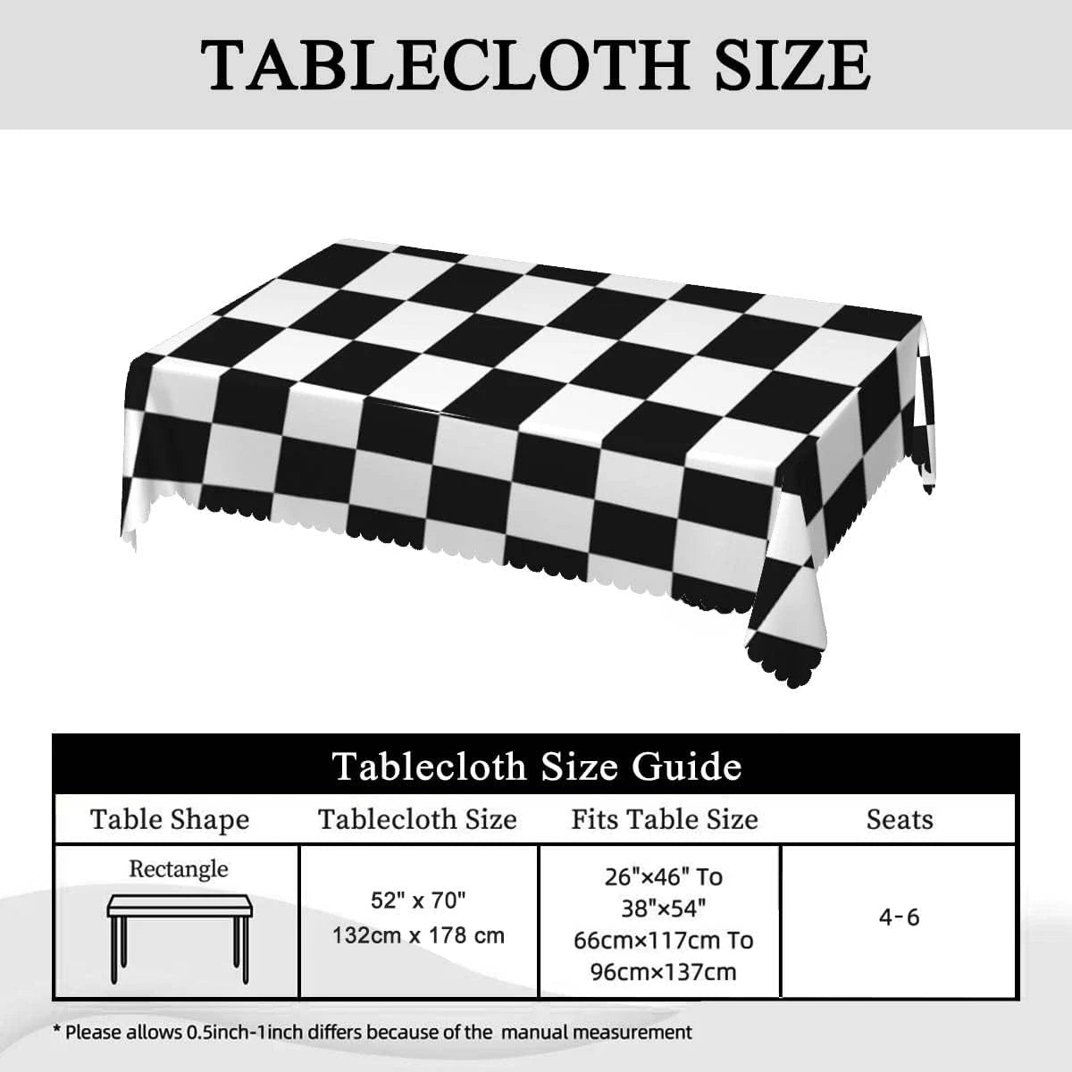 nappe rectangulaire imperméable carreaux noirs blancs moderne polyester réutilisable table manger farmhouse deco fête