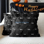 housse coussin halloween fantômes plush noir motif blanc texture veloutée respectueux environnement taie d'oreiller