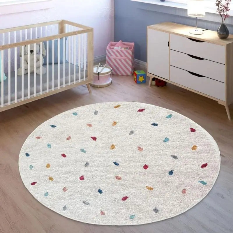 tapis rond moderne pois colorés multicolore blanc enfants salon chambreiaux
