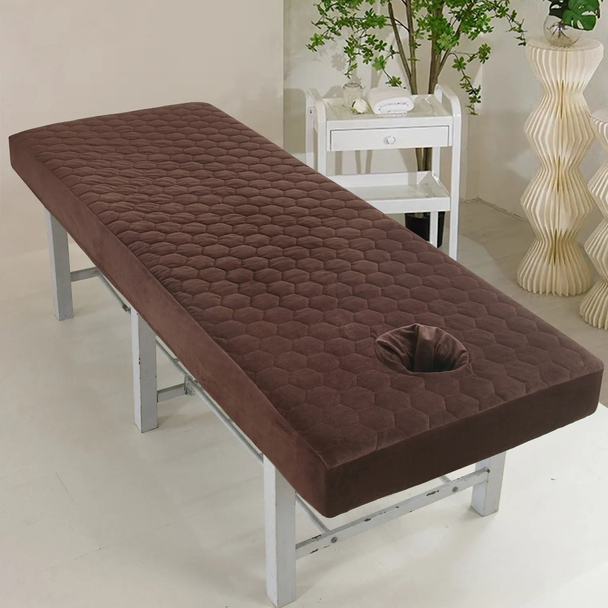 couvre lit massage lit adulte polyester motif hexagonal gris moderne