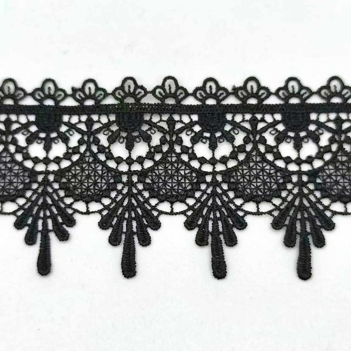 dentelle florale ornements géométriques noir broderie fine 65mm polyester mariage décoration tissu