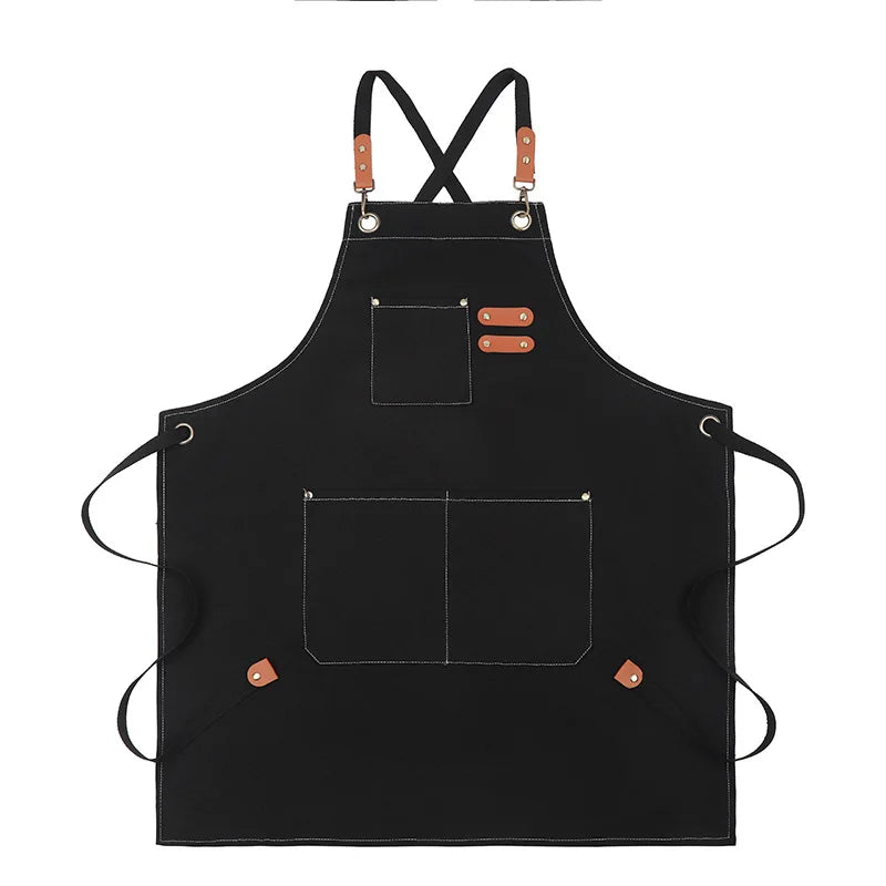 tablier cuisine toile coton bleu marine poche avant arrière épaulettes croisées résistant taches pratique