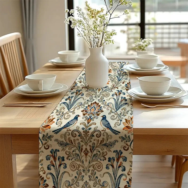 tableau chemin table floral oiseaux beige bleu orange marron classique résistant l'eau sans odeur
