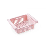 paniers rangement réfrigérateur extensibles blanc rose bleu clips grille perforation moderne pratique