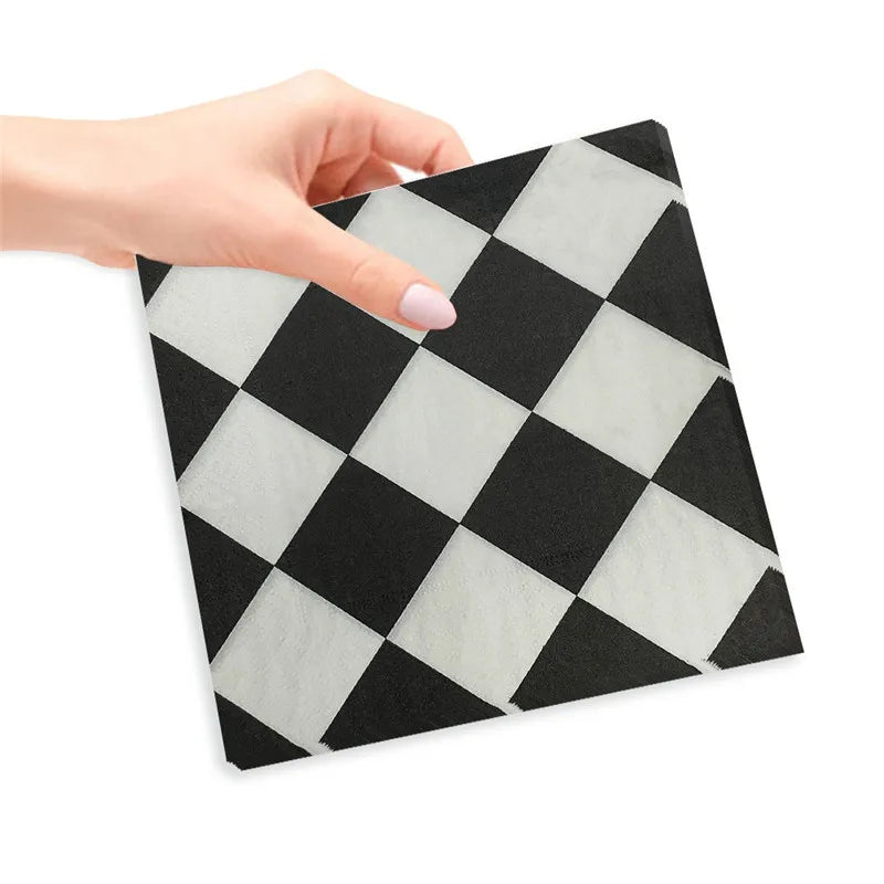 serviettes jetables papier carreaux noirs blancs classiques 20 pièces opaques festival decoration
