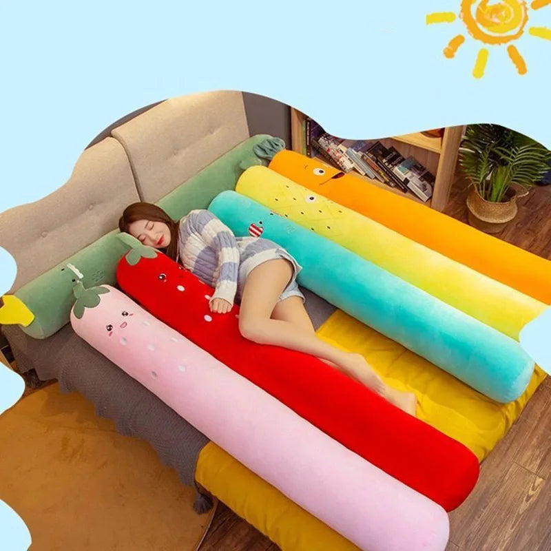 coussin forme allongée dessin animé fruits légumes motifs mignon vert orange rose jaune polyester