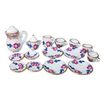 service thé miniature blanc doré rose bleu vert fleurs classique tasse théière soucoupe assiette
