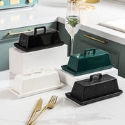 boîte beurre céramique couvercle moderne élégante noir vert blanc texturée