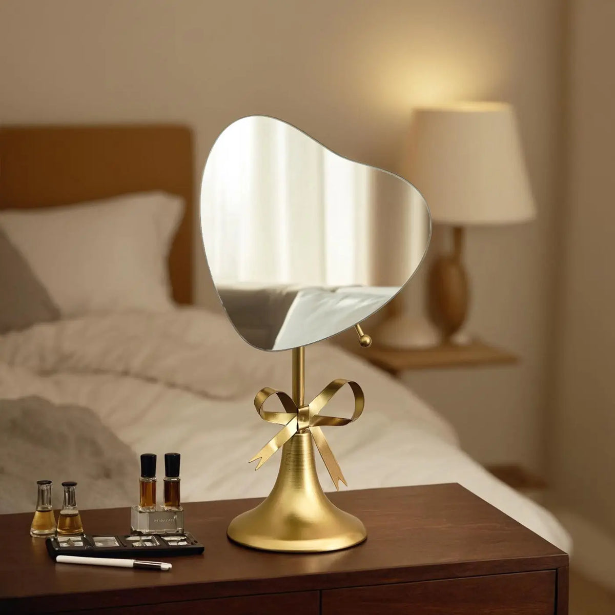 miroir table décoratif or noir rose poudré vert rubans modernes élégants fixé pied métal