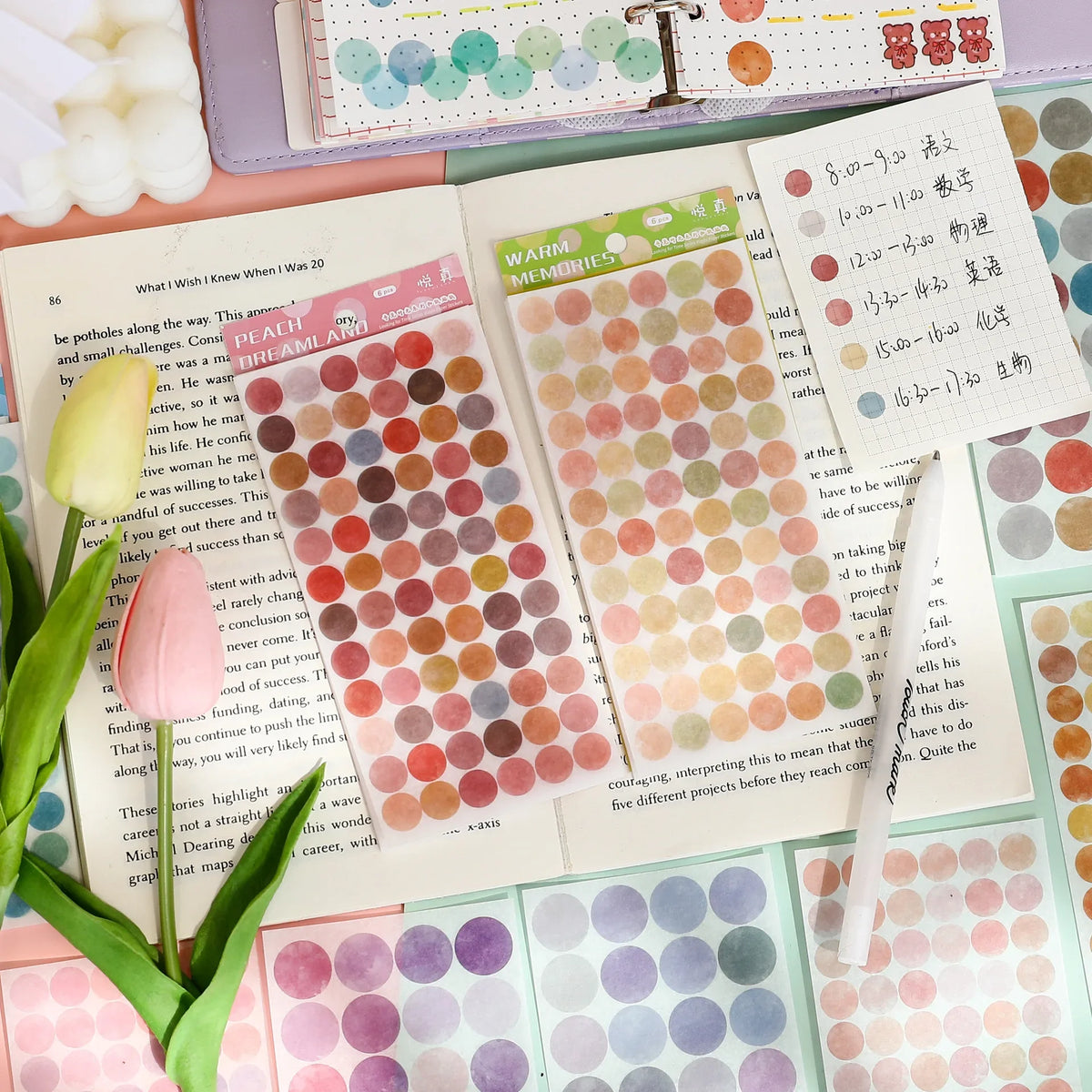 autocollants pastel couleur rose violet bleu vert orange calendrier notes délicats scrapbooking diy pièces