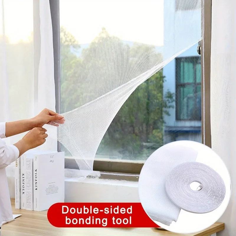 rideau moustiquaire fenetre adhésif double face maille fine blanc moderne minimaliste translucide ciseaux rouleau