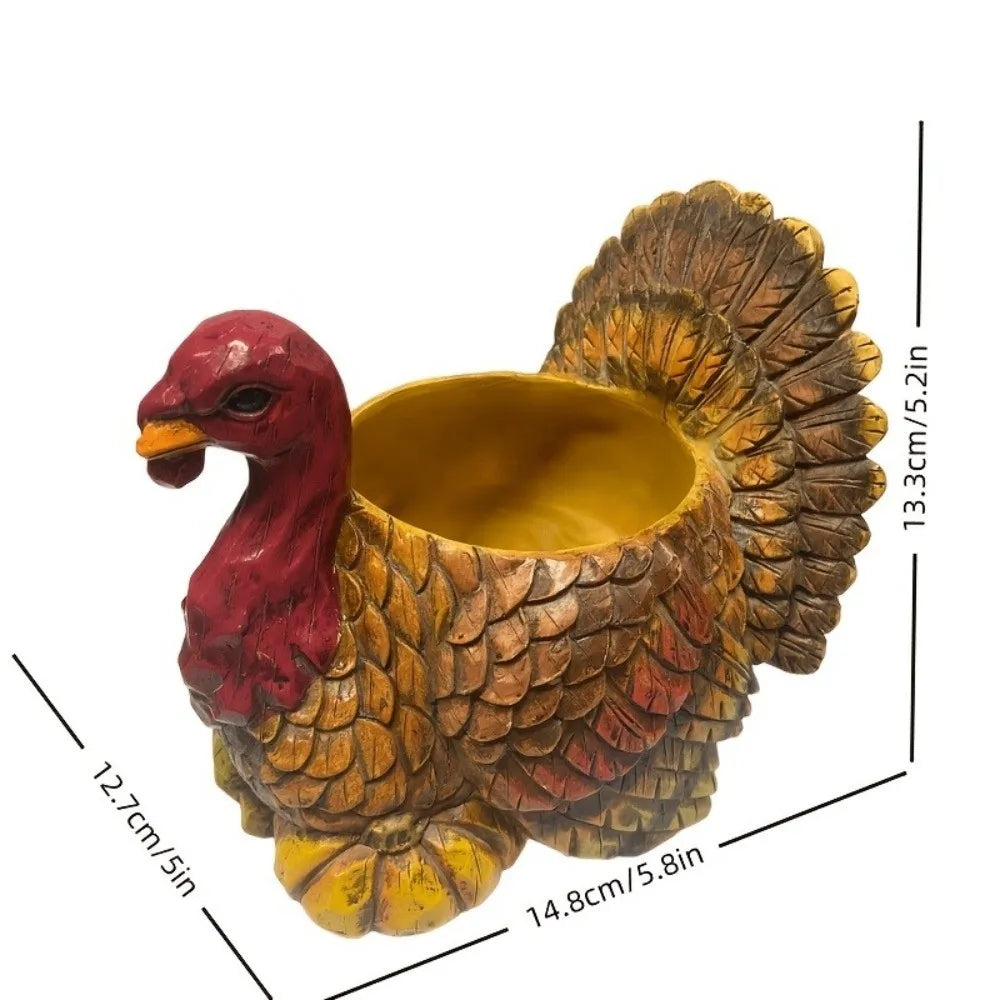 cache pot forme dinde rouge jaune marron plumes artisanal plante intempéres automne résistant