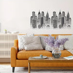 Stencil mural moderne gratte ciel stylisé noir blanc adhésif 30cm bleu geometrique