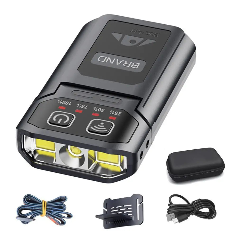 lampe frontale led noire moderne compacte clip usb batterie intégrée indiquateur charge