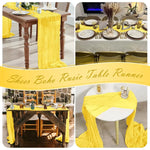 table runner jaune texturé boho semi transparent motifs rustiques fleurs artificielles blancs printemps mariageDecorationintérieur