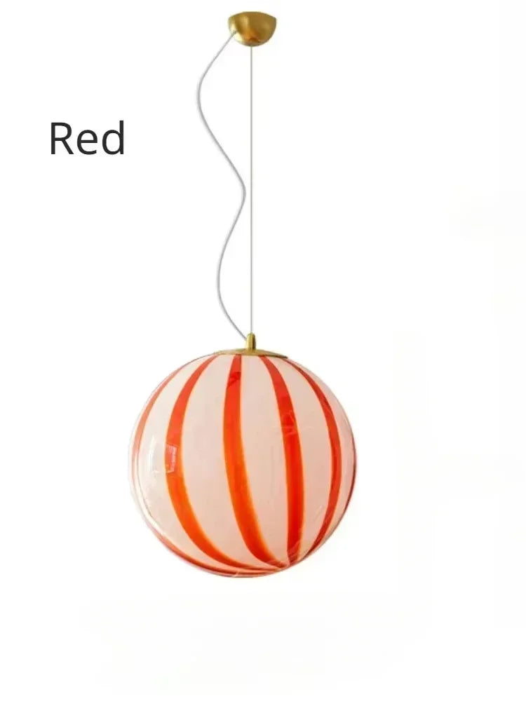 Suspension lumineuse moderne rayées horizontales blanc rouge verte pince dorée chambre salon étude