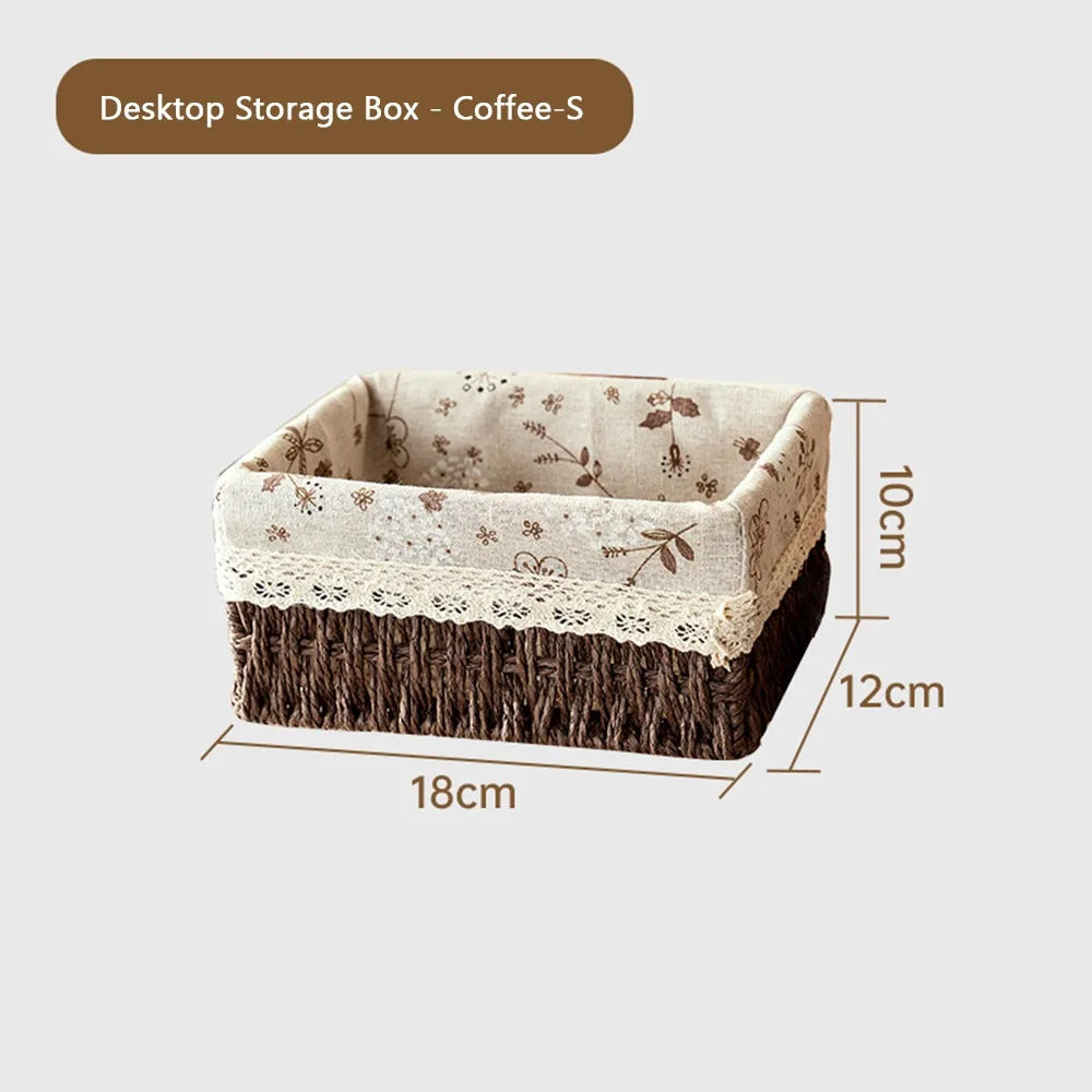 paniers rangement tissu imprimé floral dentelle rustique beige marron clair réutilisable stockage maison jouets