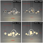 suspension lumineuse moderne boules transparentes cercle métallique noir doré led 110v 240v fixations câbles