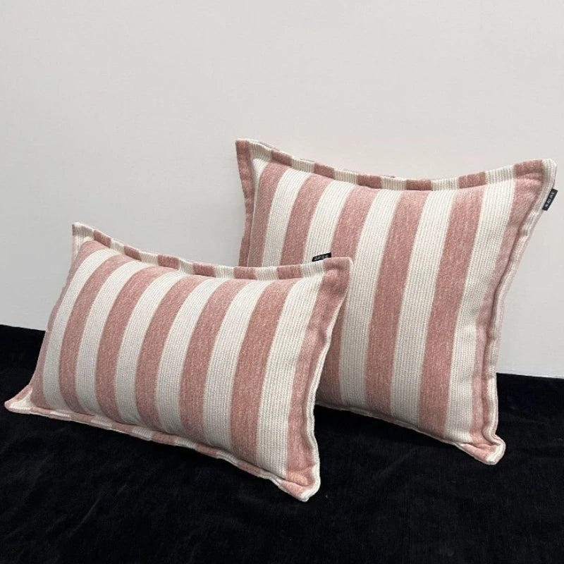 housses coussins carrées rayées rose blanc nordique modernes polyester adhésives 45x45cm 30x50cm decoration maison