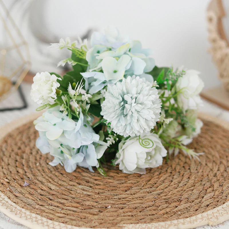 bouquet fleurs artificielles pivoine mariage anniversaire baby shower intérieur décoration élégante moderne bleu rose