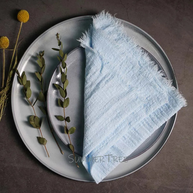 serviette table coton texture lin bords franges rustique décoration fête mariage maison