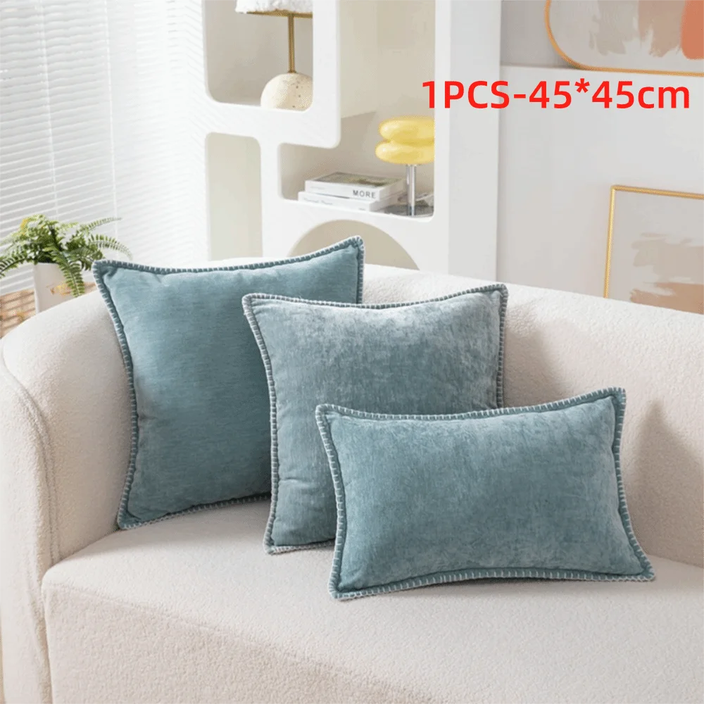 taies d'oreiller velours côtelé couleurs unies chic bordures décoratives polyester dimensions 30x50cm 45x45cm