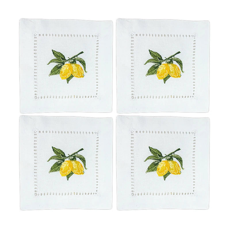 serviettes coton brodées citrons blancs classiques usage maison restaurant decoration table mariage