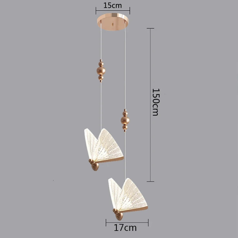 suspension lumineuse moderne papillon blanc doré translucide 10cm 15cm 17cm 150cm