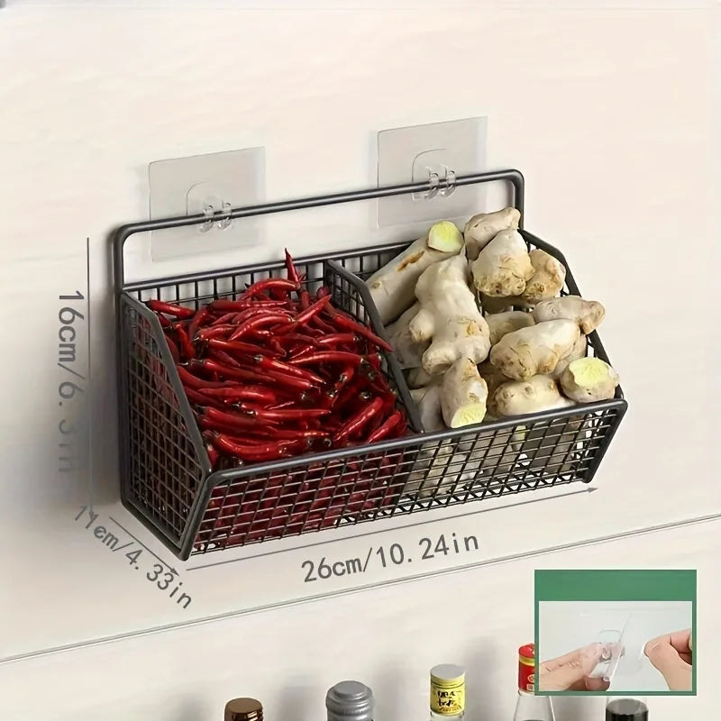 Panier en fer noir pour stockage d'ail et oignons