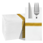 serviettes papier jetables moderne or rayées fourchette couteau absorbantes 16in pliées élégantes festival