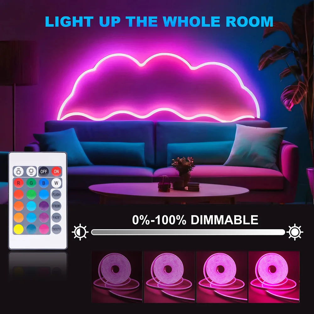 ruban led néon rgb flexible 24 touches télécommande adhésif moderne