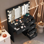 coiffeuse moderne miroir led noir rose décoration fleurs tiroirs poignées argentées