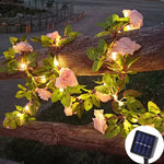 guirlande lumineuse fleurs artificielles rose feuilles vertes adhésif solaire led 5m 16.4ft 50leds