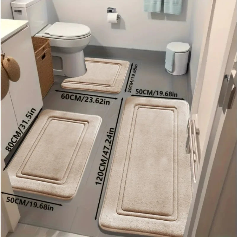 tapis bain antidérapants polyester trois pièces géométriques moderne gris beige rose bleu