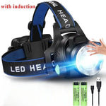 lampe frontale led rechargeable 15w modes nuit pêche course tissu bleu noir adjustable