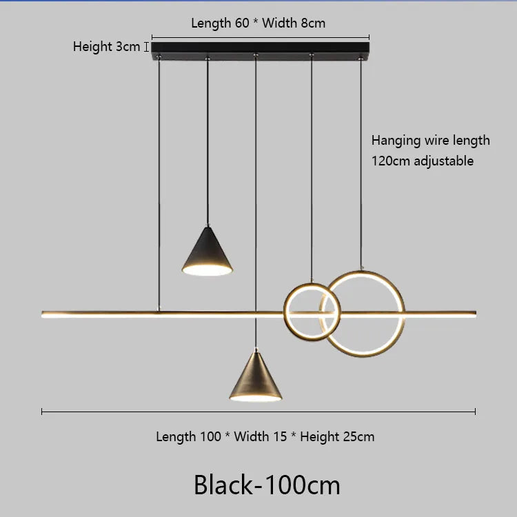 lustre led moderne suspension noir doré blanc minimaliste abatjour conique annulaire