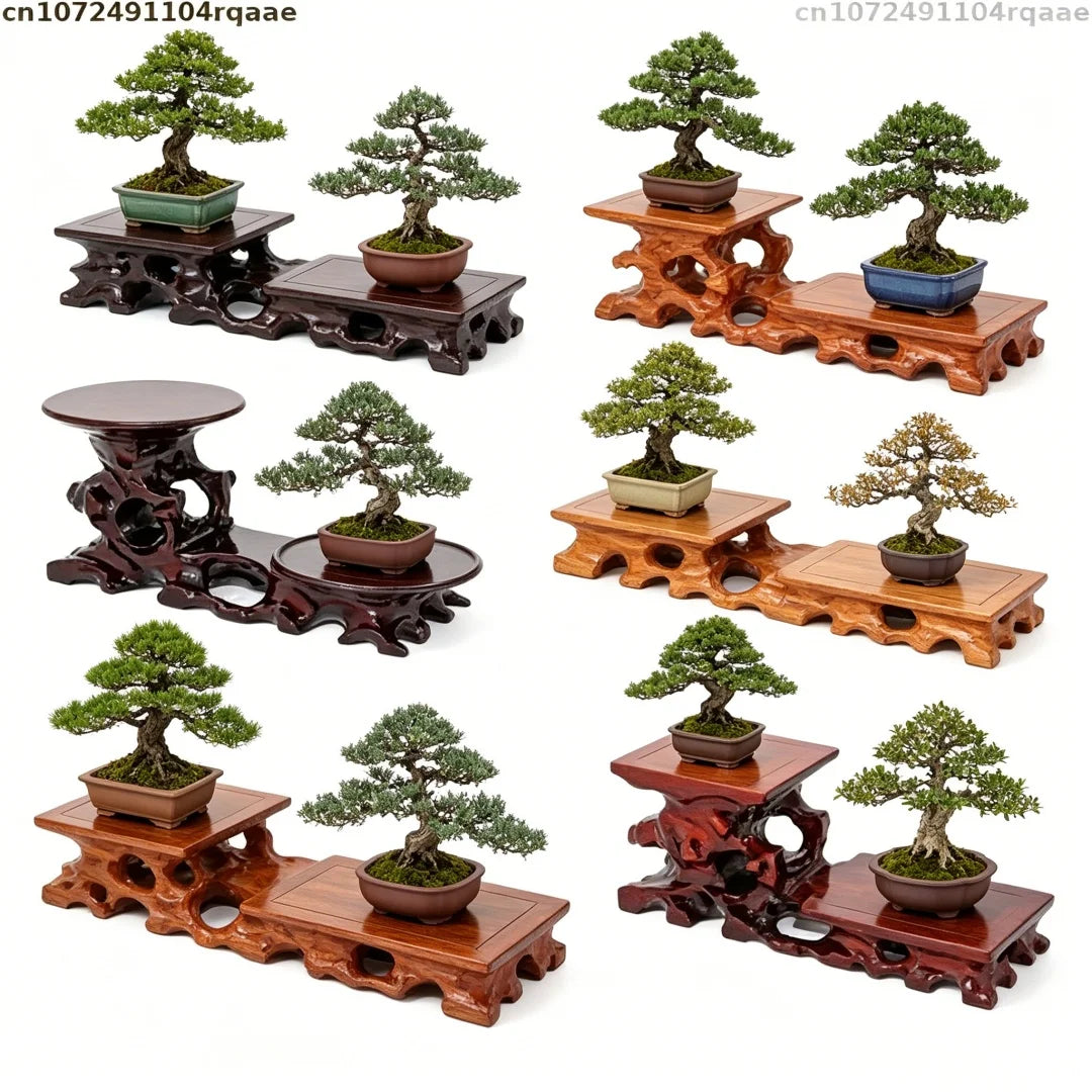 support plante bois naturel sculpté artisanal rustique multi niveaux maison decoration fleurs bonsaï miniplants